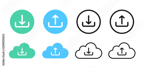 Upload and Download Web Icons Set Vector, Cloud Computing, Data Transfer Storage and Server Connect Vector Symbols.
