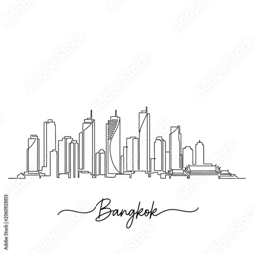 Bangkok City Skyline Line Art Illustration - Modern Urban Architecture