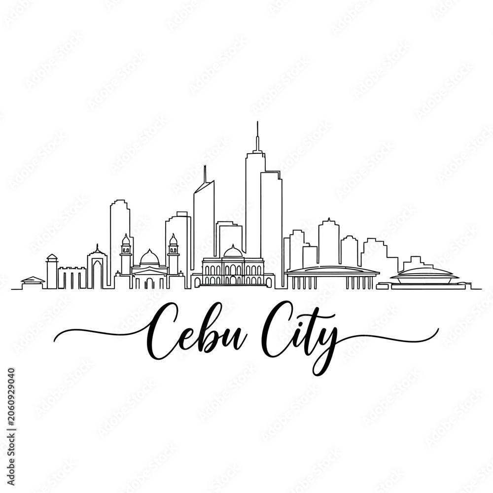 Fototapeta premium Cebu City Skyline Silhouette Illustration, Architectural Outline