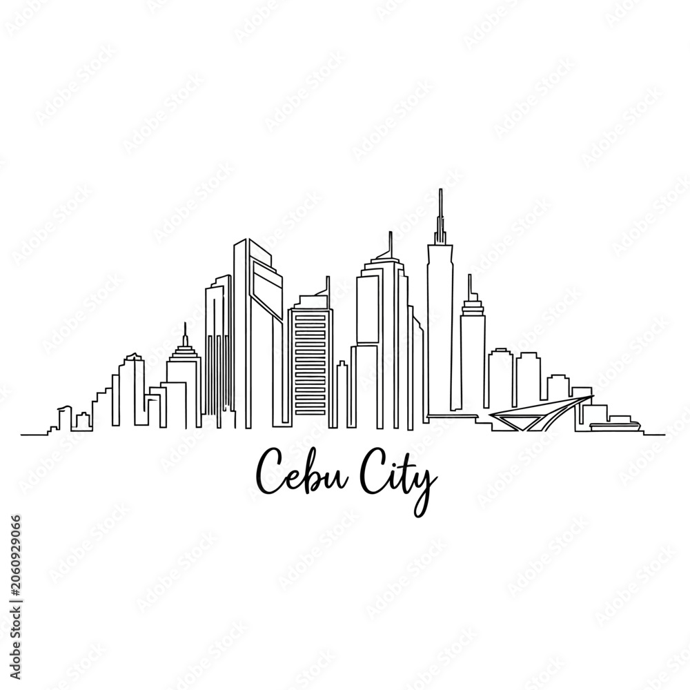 Obraz premium Cebu City Skyline Vector Illustration, Line Art