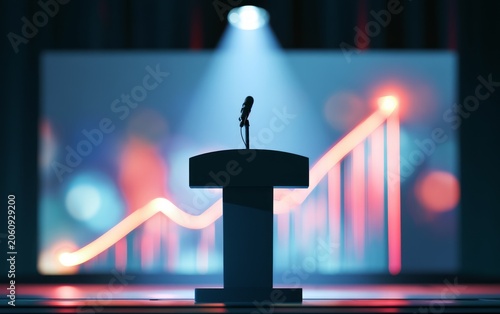 Business Conference Stage with Spotlight and Graph Background