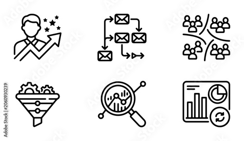 Business Growth Icons Set: Strategy, Marketing, Analytics, Teamwork, Workflow, Performance Metrics