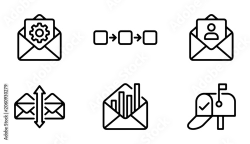 Email Communication Icons Set, Digital Messaging Symbols, Online Correspondence Graphics, Mailbox and Envelope Vector Elements