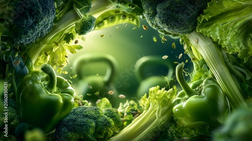 Fresh Green Vegetables Including Broccoli and Bell Peppers in Natural Setting