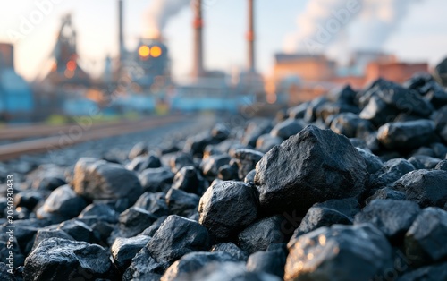 Industrial Rockwork Near Factory with Smoke and Chimneys