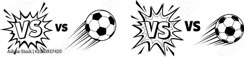 Obraz na plátně Soccer rivalry graphic black and white versus illustration with footballs and co