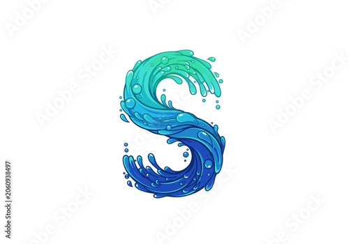 Letter s created from water drops isolated on white background design