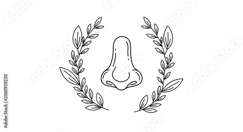Nose with Laurel Wreath, Minimalist Line Art, Organic Beauty, Wellness Symbol