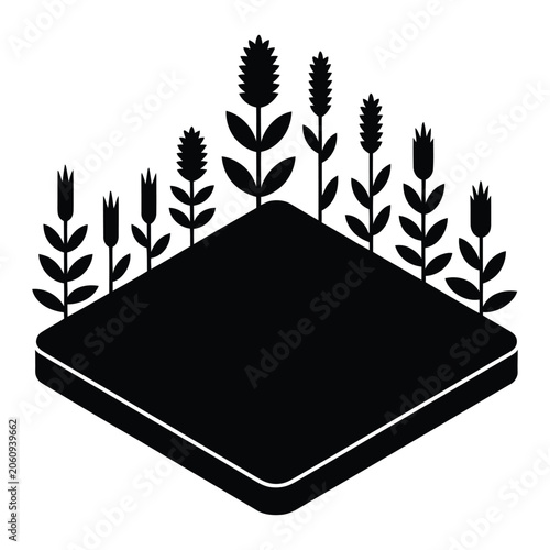 Fresh Herb Garden with Green Aromatic Plants Vector, Silhouette, Illustration
