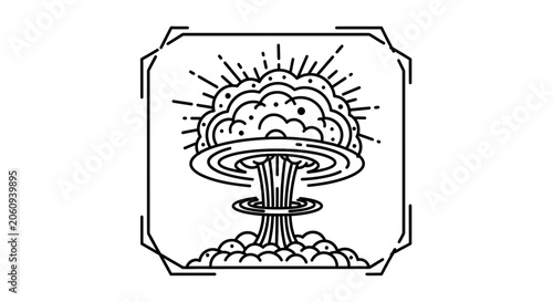 Nuclear Explosion Mushroom Cloud Line Art Icon