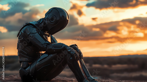 Melancholy Artificial Being at Sunset