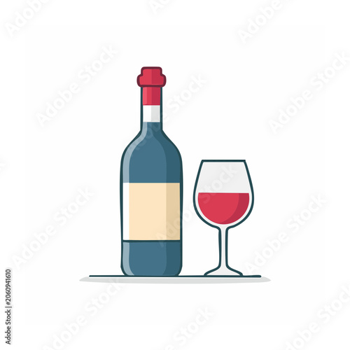 Flat design wine bottle and glass vector