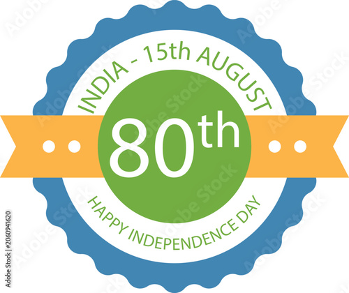 India Independence Day Badge Logo Vector | 15 August Celebration Emblem | Indian National Holiday Sticker | Patriotic Independence Day Label Design