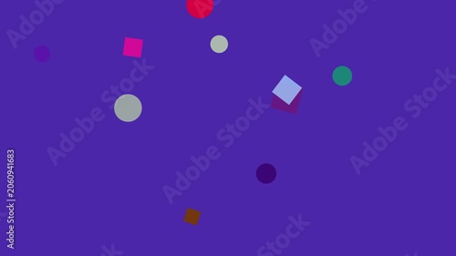 Colorful Geometric Shapes Floating Against a Vibrant Purple Background with Subtle Cinematic Motion