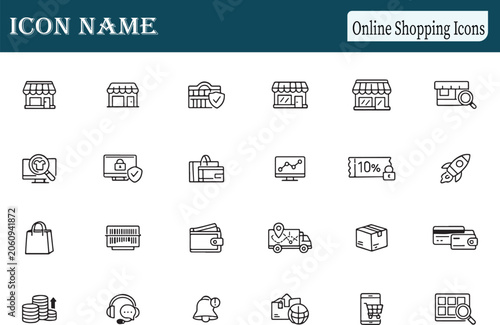 Online Shopping Icons – 24 Modern E-commerce and Digital Retail Outline Icons Set