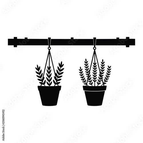 Hanging Herb Garden with Labeled Pots Vector, Silhouette, Illustration