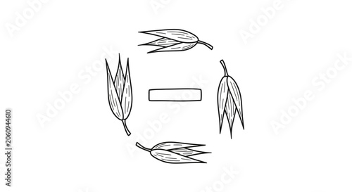 Oat Grains and Stems in Circle with Horizontal Bar - Hand Drawn Sketch