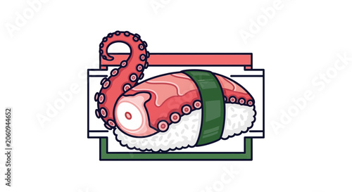 Octopus Sushi Nigiri with Tentacle, Japanese Food Illustration
