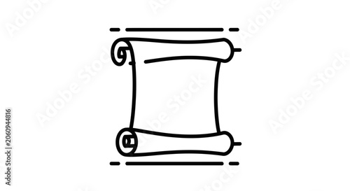 Old Scroll Paper Icon, Blank Parchment Roll with Curly Ends, Isolated on White Background