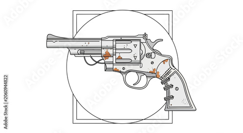 Old Revolver Gun, Rusty Vintage Pistol, Western Style Weapon