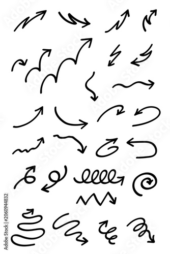 Hand drawn arrow icon set on white background, vector.
