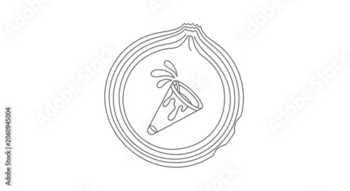Onion Slice with Liquid Splash and Droplets, Abstract Food Illustration
