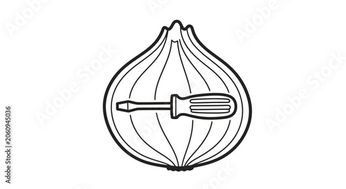 Onion with Screwdriver Icon: Repair, Fix, Agriculture, Food, Tools, DIY, Agriculture Concept