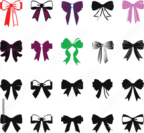 Schilderij op canvas Hair decorative bow ribbons accessories set vector collection fashion styling it