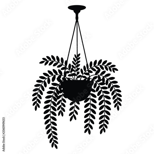 Hanging Indoor Plant from Ceiling Hook Vector, Silhouette, Illustration