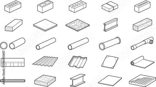 Bild auf Leinwand Construction material icon collection illustration, building components and stru