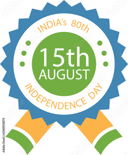 India Independence Day Badge Logo Vector | 15 August Celebration Emblem | Indian National Holiday Sticker | Patriotic Independence Day Label Design