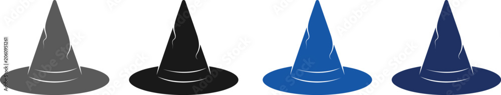 Fototapeta premium Pointed Witch Hat Vector Icon Set in Multiple Colors