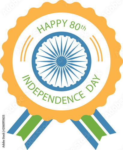 India Independence Day Badge Logo Vector | 15 August Celebration Emblem | Indian National Holiday Sticker | Patriotic Independence Day Label Design