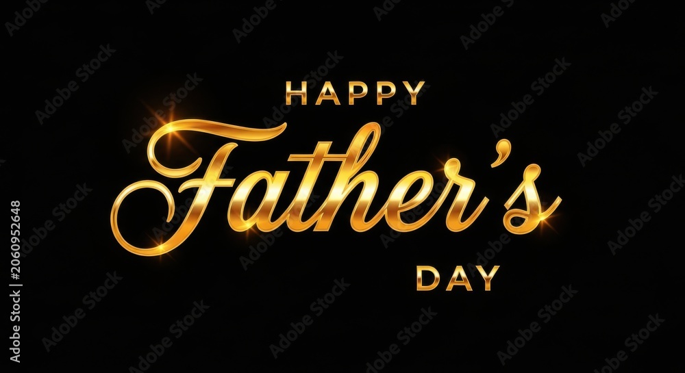 Fototapeta premium Happy Father's Day golden text on black background, elegant celebration