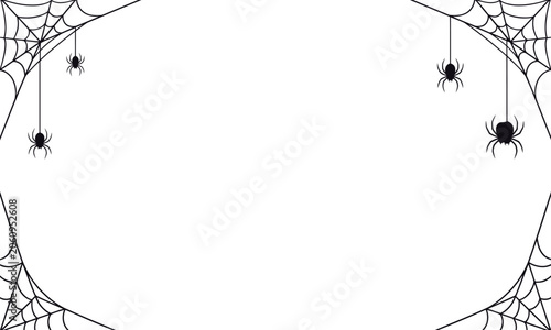 Spider Web Corner Border Frame with Hanging Spiders Vector