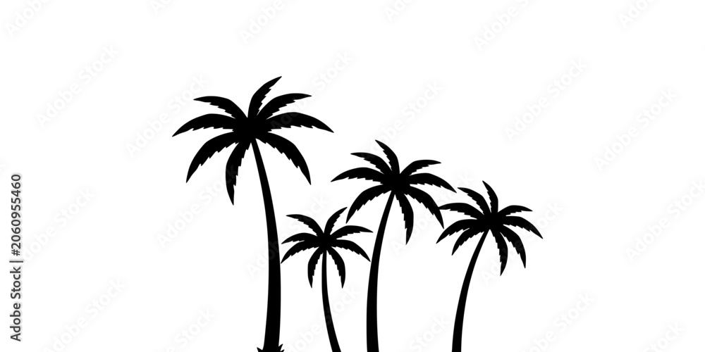 Fototapeta premium Palm Trees with Varying Heights and Silhouettes in a Tropical Scene Featuring Black and White, Stylized, Nature with Beach and Vacation Elements