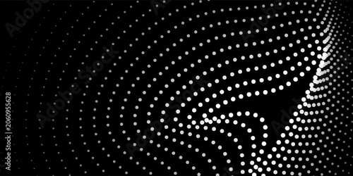 Halftone dotted speed lines. Abstract geometric circles with rotating radial lines.