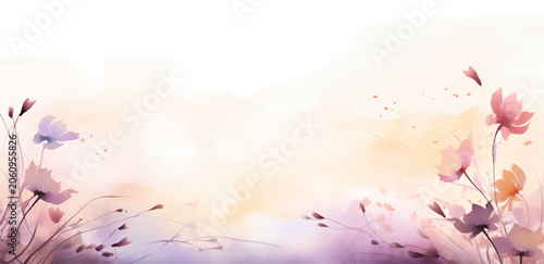 Serene beauty of a watercolor flower field watercolor background. Soft hues and gentle brushstrokes freshness of spring and the tranquility of a blooming garden. Vector design for greeting cards