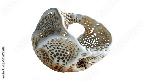 Abstract beige spherical porous sea sponge 3D render isolated on a transparent background