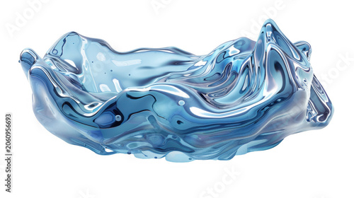 Abstract smooth fluid blue liquid splash 3D design isolated on a transparent background