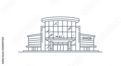 Canvastavla Modern Shopping Mall Outline Vector Illustration