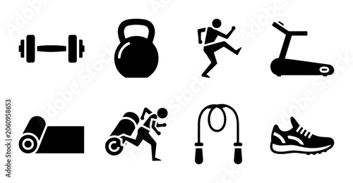 Billede på lærred 6 Fitness and Exercise Icons, Outline Solid Style for UI and Web Design