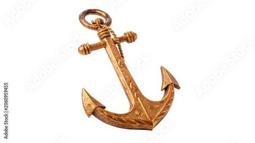 Cuadro en lienzo Vintage golden metal ship anchor nautical maritime object isolated on transparen