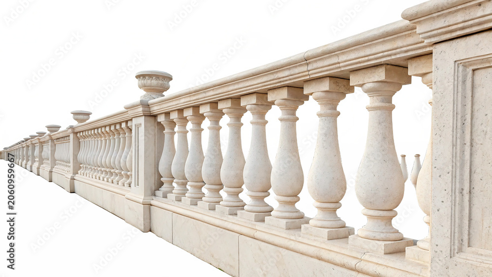 Fototapeta premium Classic stone balustrade railing perspective view architectural decor element isolated on transparent background Png cut out
