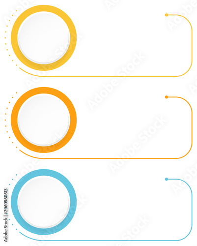 Vertical three step infographic template layout with circular elements