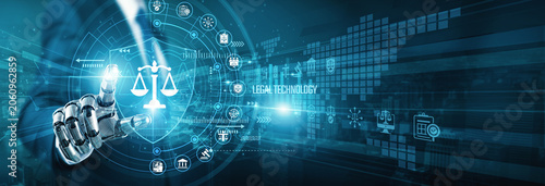Fotografie Juris robot hand touch law shield LEGAL TECHNOLOGY systems