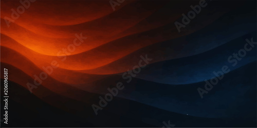 Fotografía Abstract Red Fire Wave Background with Sunset Sky, Clouds and Mountain Horizon,