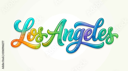 Los Angeles city lettering, colorful calligraphy on white