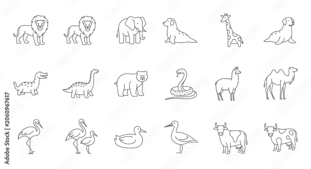 Obraz premium Collection of various animal line drawings