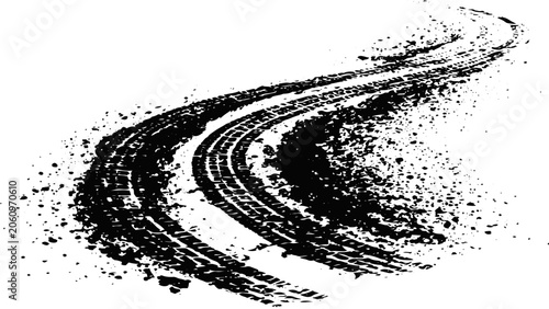 Принти на полотні Black and White Tire Track Texture Pack with Skid Marks Racing Tread Patterns Grunge Ink Splatters and Automotive Vector Design Elements